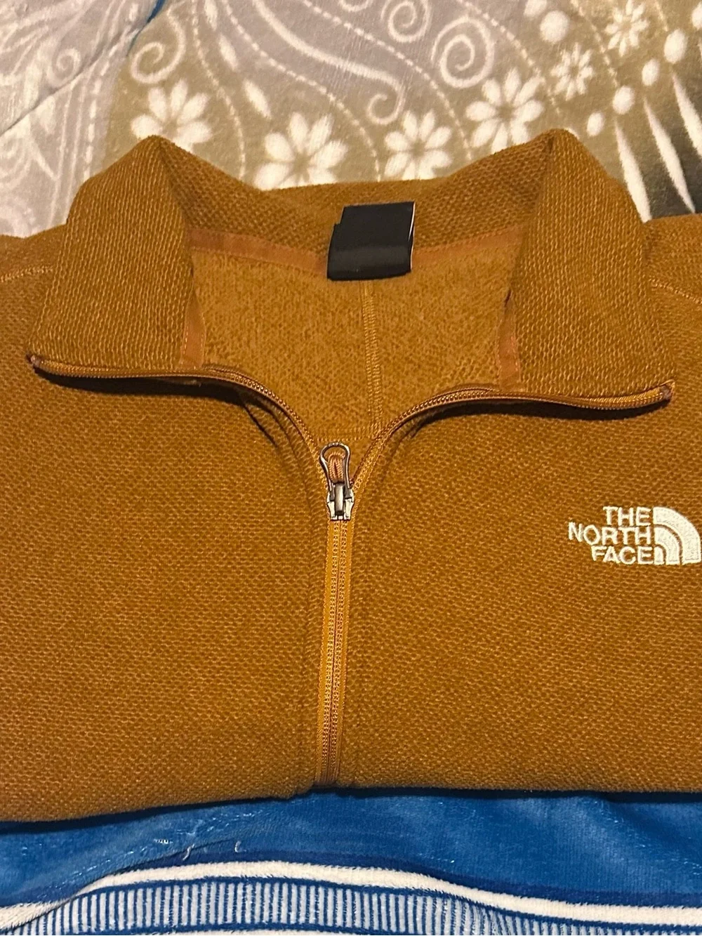 The North Face Men's Zip-Neck Sweater in Mustard Brown